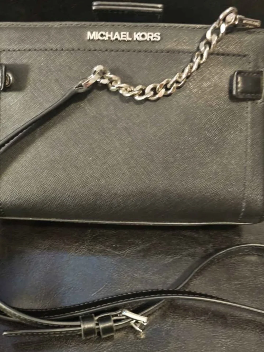 Michael Kors Black Leather Chain Strap Crossbody